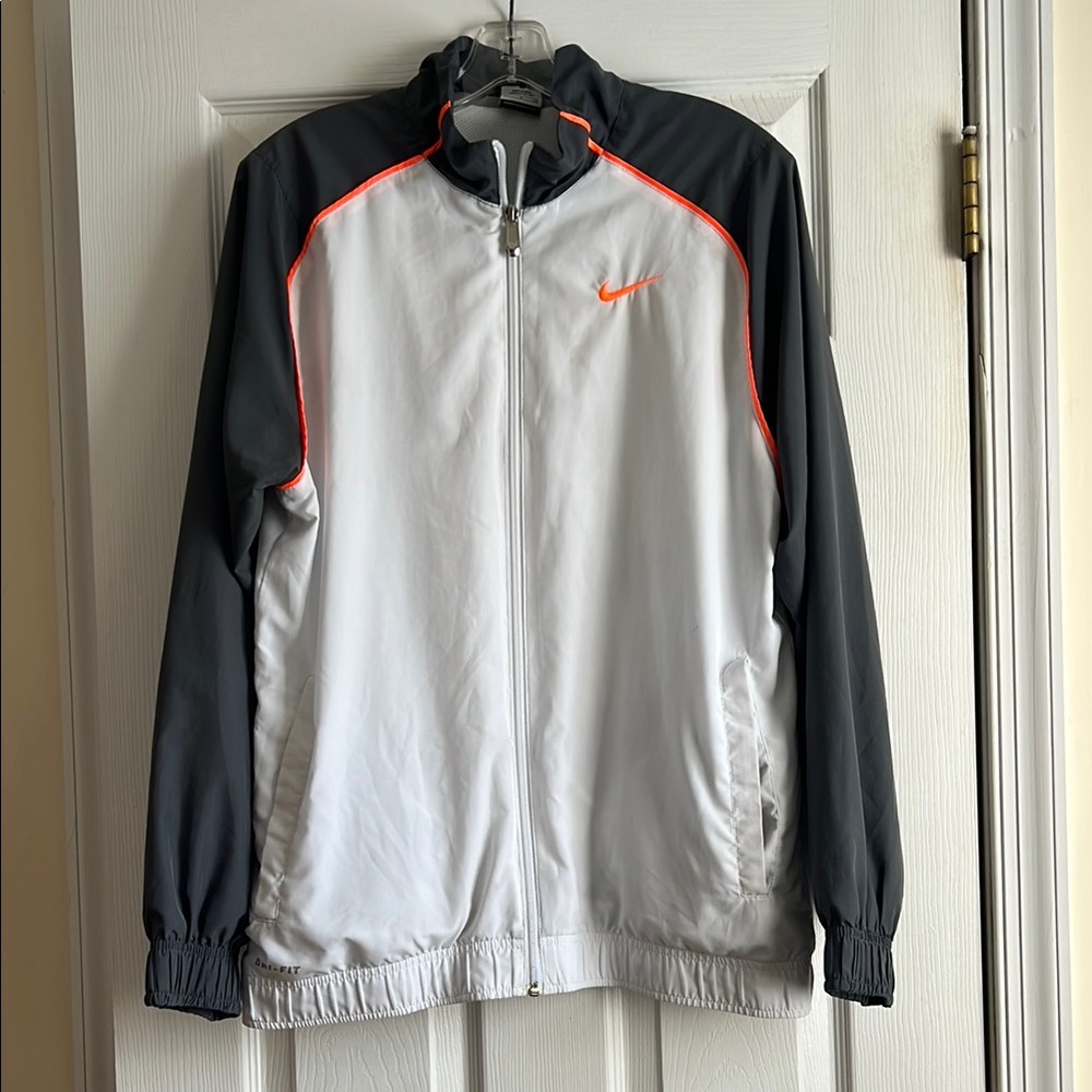 Nike Women's Windbreaker in Gray and White with Orange Accents